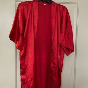Red satin kimono robe